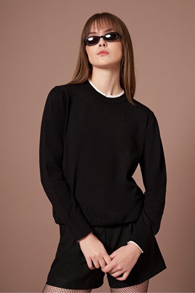 FTZ WOMEN Women's Ribbed Detailed Sweater Black 25290