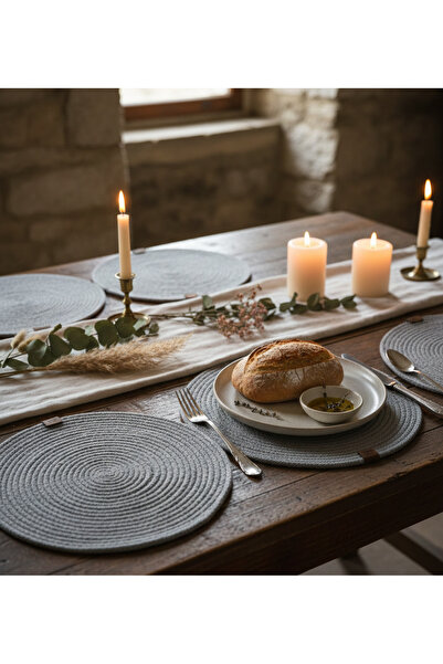 MHT Double-Sided Use: Gray Hand-Knitted Coaster - Durable Plate Mat