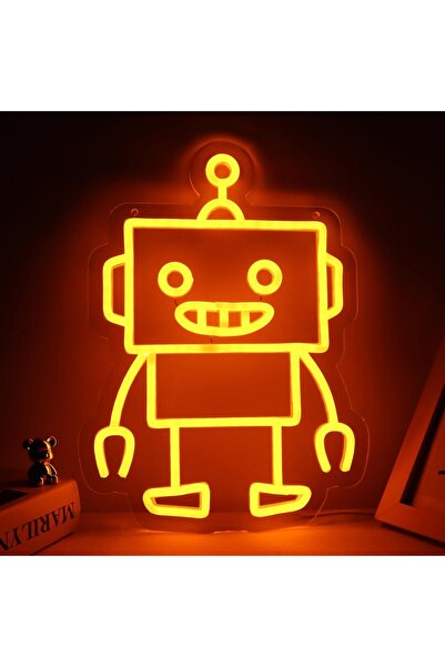 Slasa Robot LED Neon Light Sign 26x35 cm Yellow Kids Room Decor