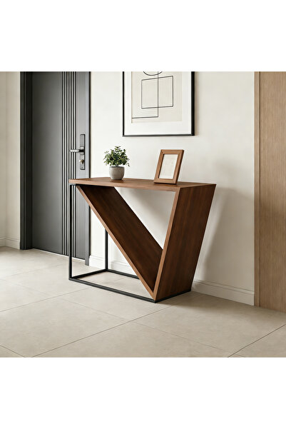 Bleco طاولة جانبية خشبية على شكل حرف V - 121 × 81 × 86 سم، تصميم عصري للمدخل،...