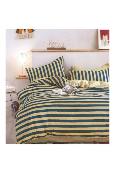 Pucioasa Set Lenjerie Pat Dublu 2 Fețe, Pucioasa, Imprimeu Dungi Bleumarin, 4...