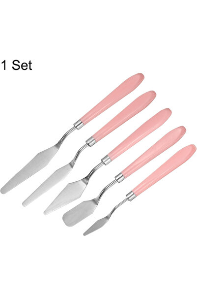 Modellino Σετ 5 μεταλλικών σπάτουλες με ροζ λαβή, σπάτουλες ζωγραφικής για ελ...