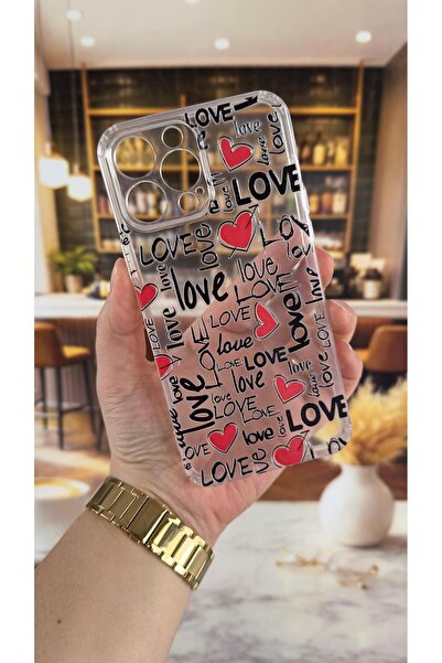 Vip Case iPhone 13 Pro Max Compatible Love Text Patterned Transparent Shock A...