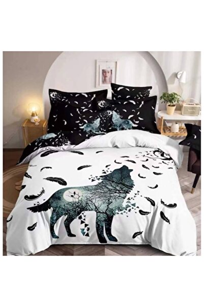 JOJO HOME Set lenjerie de pat dublu, Jojo Home, imprimare 3D, Lupul singurati...