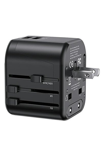 Usams Adaptor universal de călătorie T55, 2 USB-A, 12W, negru