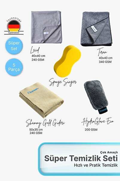 Kleanwin Süper Temizlik Seti | Lucid, Titan, Shammy Gold, HydroGlove Eco Eldi...