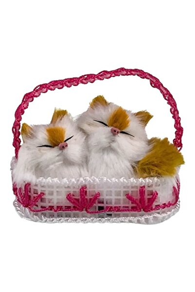 OEM Plastic Basket with Two Kittens, 12x10 cm Pink