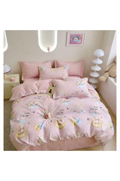 OEM Double Bed Linen Set, Reversible/Elastic Sheet, 6 Pieces, Bear Print, 2 P...