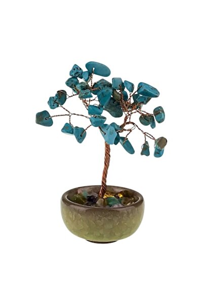 OEM Κεραμική Διακόσμηση με Σύρμα σε Σχήμα Δέντρου και Τυρκουάζ Βότσαλα, 8x12εκ.