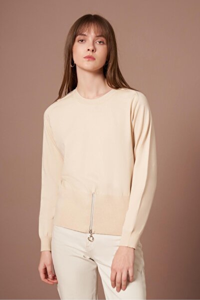 FTZ WOMEN Women's Zipper Detail Sweater Stone 25293