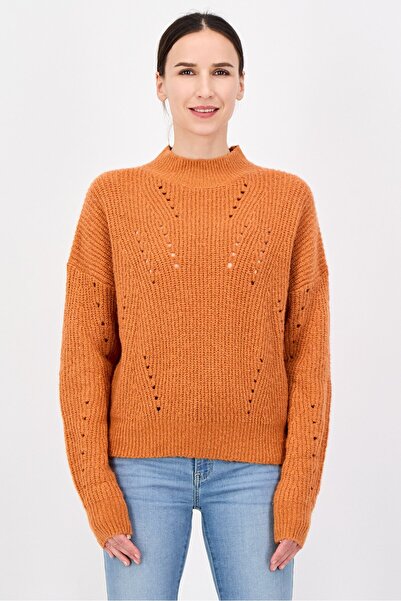 French Connection Women Mock Neck Knitted Long Sleeve Sweater, Rust