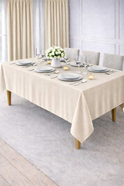 PerdeYap1980 Velvet Textured Cream Color Tablecloth