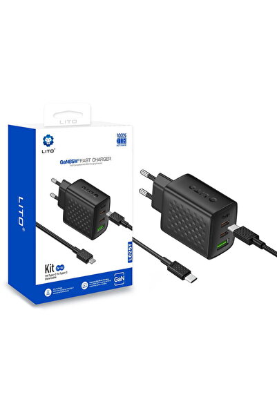 Lito LC25T Type-C Cable Included GaN 2x USB-C + 1x USB-A PD 3.0 QC 3.0 PC Fir...