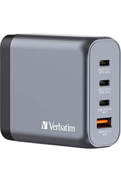 Verbatim 32203 , 140 W, 3x USB-C PD, 1x USB-A QC 3.0, GaN