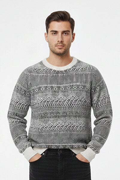 Pulltonic Men's Crew Neck Patterned Sweater