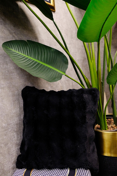 DEKOMOD غطاء وسادة مزخرف من القطيفة منتفخة وناعمة باللون الأسود قطعة واحدة 50...