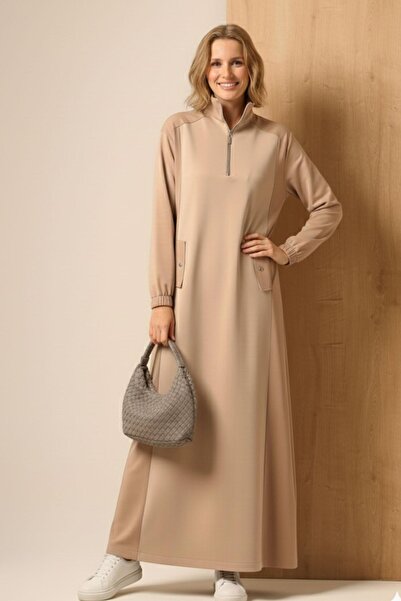 FTZ WOMEN Women's Scuba Spandex Dress Beige 31260