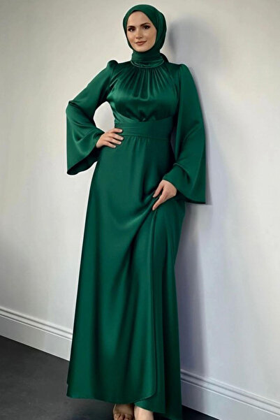 Tesettür Diyarı Rochie de seară din satin, stil spaniol, cu bretele, pentru f...