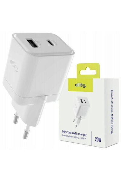 allity ATC-01-20WAC GaN PD QC 1x USB-C 1x USB-A 20W Alb (Alb: Alb)