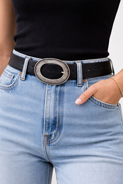 DAYMA حزام جلدي نسائي بيضاوي الشكل بإبزيم عتيق - متوافق مع الجينز والملابس ال...