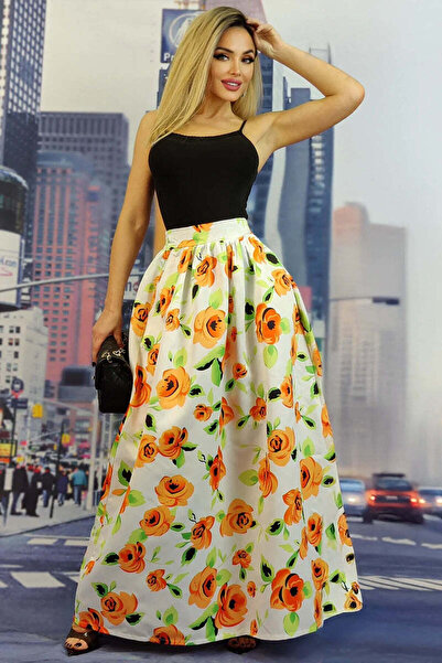 WildFashion Retro style maxi skirt with floral print FS128RR-2212