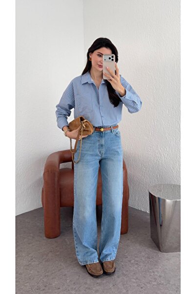 HAZELANNA Blugi albastru drepti lavabili