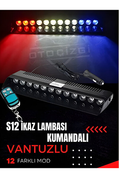 Oto Çizgi S12 Kumandalı Vantuzlu İkaz Lambası 12 Mod Kırmızı Beyaz Mavi LED U...