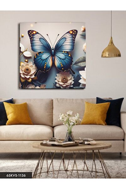 Evinemoda Plavi leptir i cveće, jednodijelno kvadratno platno - slika na platnu