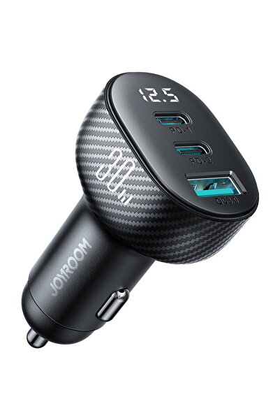 Joyroom Încărcător auto JR-CCD04 30W 2x USB-C USB-A cu afișaj - negru