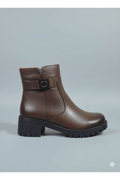 Öztürk Brand Short Heeled (D) Buckled Women's Leather Fur Lined Boots Brand-822