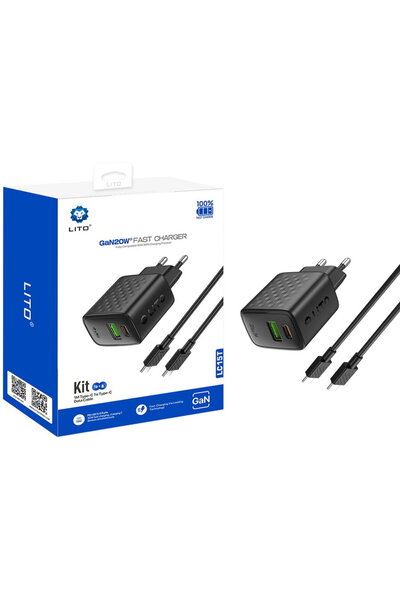 Lito LC15T GaN Type-C Cable Included 1xUSB-A + 1xUSB-C PD3.0 QC3.0 PC Firepro...