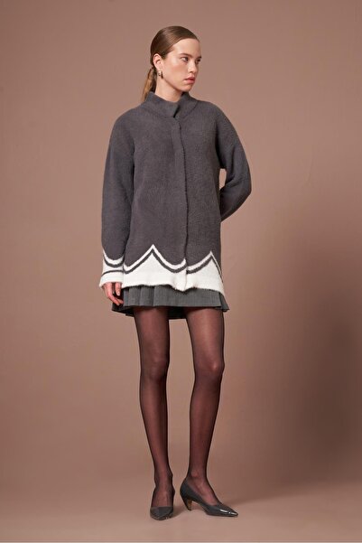 FTZ WOMEN Women's Patterned Beard Cardigan Anthracite 25204