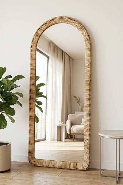 Digithome Modern Oval Rattan Çerçeveli Boy Aynası