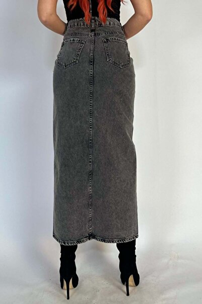WildFashion Fusta lunga, casual din denim cu nasturi vizibili in fata G845-18