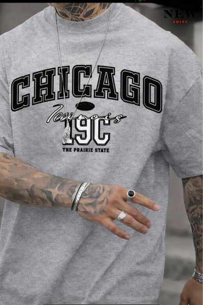 New Shine تي شيرت مطبوع عليه شيكاغو للجنسين