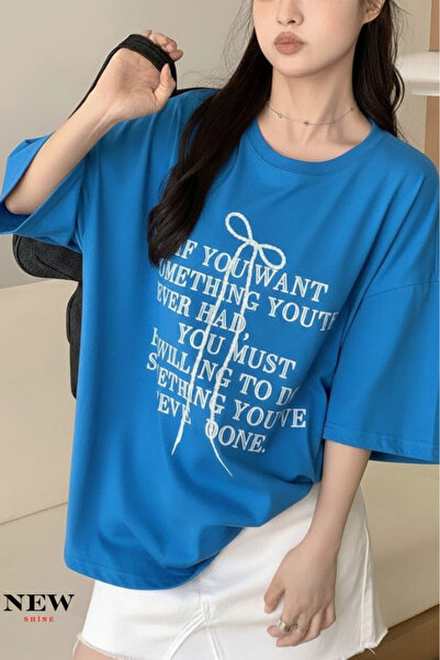 New Shine تي شيرت مطبوع عليه نص للجنسين