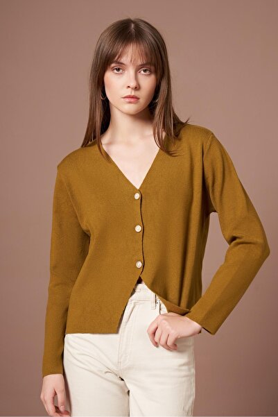 FTZ WOMEN Women's Button Detail V-Neck Cardigan Oriw 25264