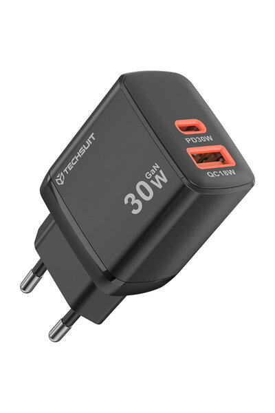 Techsuit Duonix30W GaN Încărcător de călătorie dual USB-A + USB-C 30W Negru