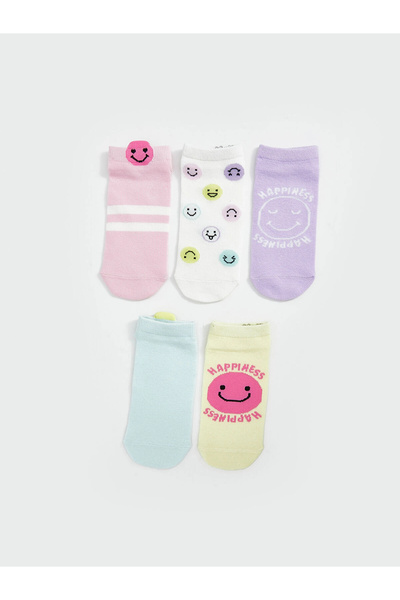 LC Waikiki Lcw Kids Pink Patterned Girls' Booties Socks 5-Piece