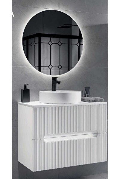 ROSEART BANYO ALMİRA ROSE BEYAZ 80CM BANYO DOLABI SETİ AYNA + ALT MODÜL + SER...