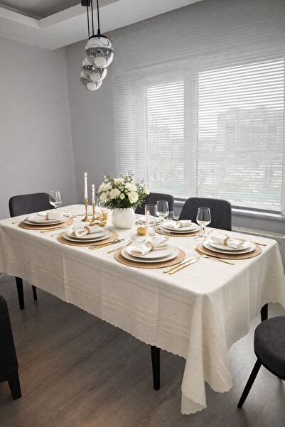 MODA Wrinkle-Free, Stain-Resistant Linen Colber Ecru Tablecloth