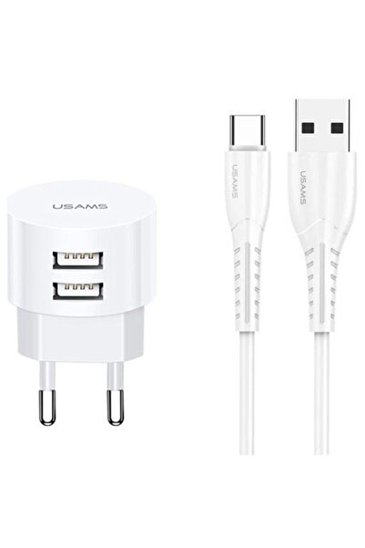 Usams XTXLOGT18TC05 2x Încărcare rapidă USB 10W + Cablu USB la USB Type-C Alb