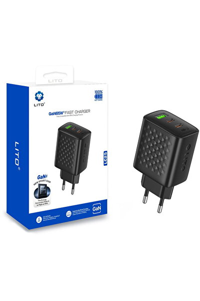 Lito KF2355236 LC25 GaN 2x USB-C + 1xUSB-A PD3.0 QC 3.0 PC Ignifug EU 65W Negru