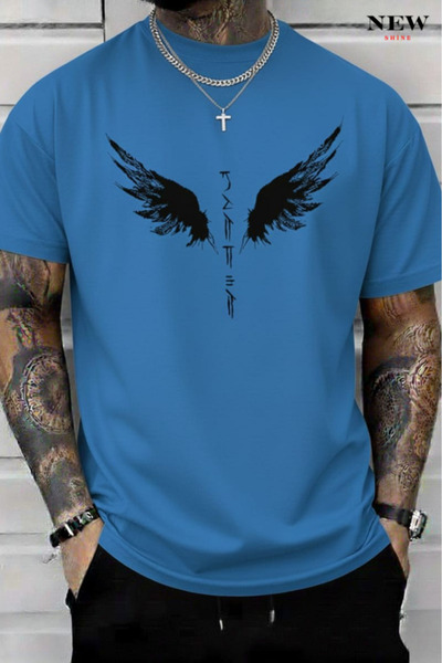 New Shine تي شيرت مطبوع عليه جناح للجنسين