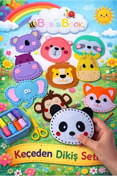BEBİSBOOK Keçe Dikiş Seti | Çocuklar İçin Montessori Dikiş Oyuncağı | 10 Figü...