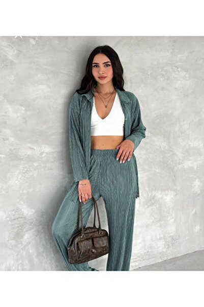 Tarzımızbir piliseli gömlek takım tesettür tam yazlık ürün uzun kollu