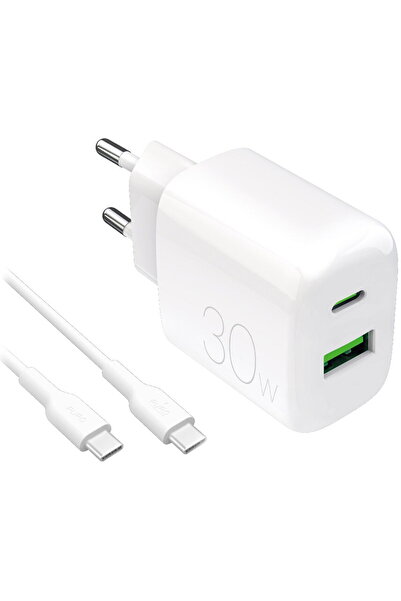 Puro PROLITE 30W USB-A / USB-C + cablu USB-C - USB-C 1.2m, alb