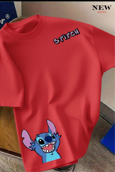 New Shine تي شيرت مطبوع عليه ستيتش للجنسين