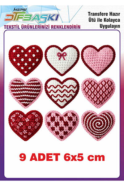 F17 Ajans 9 Adet Kalp Örgü Görünümlü Ütü ile Yapışan Tişört Tekstil Baskı