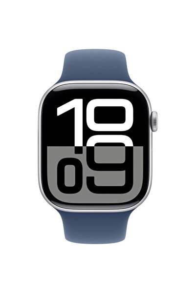 Apple Ceas 10 GPS, Carcasă Aluminiu Argintiu 46mm, Curea sport Denim M/L